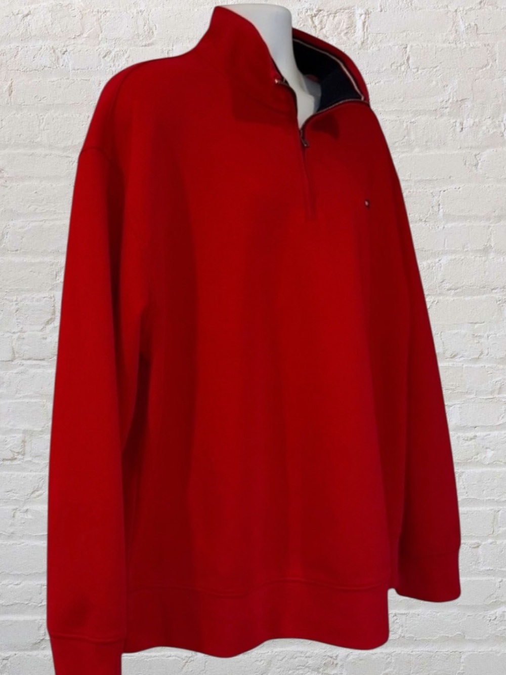 Tommy Hilfiger Men’s 2XLT Red Quarter Zip Pullover Sweater – Cotton Blend - Picture 3 of 12
